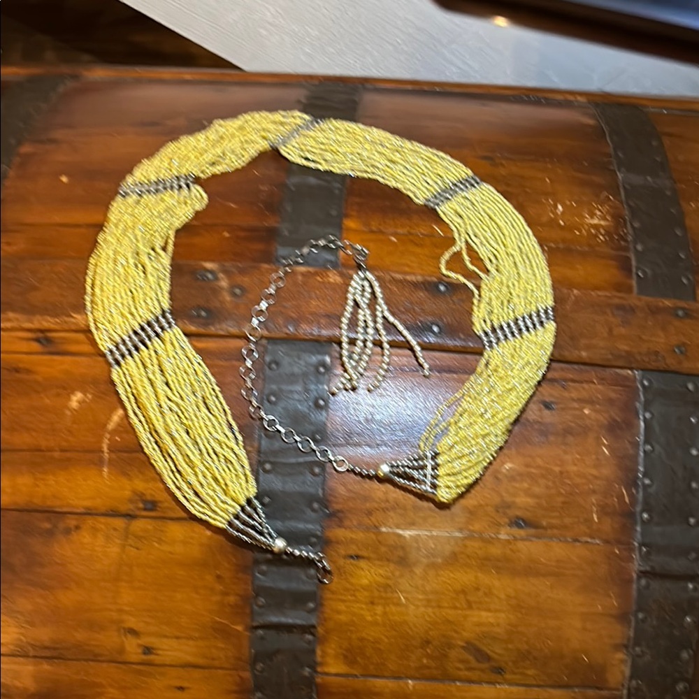 Vibrant Yellow Glass Seed Beaded Collar Necklace